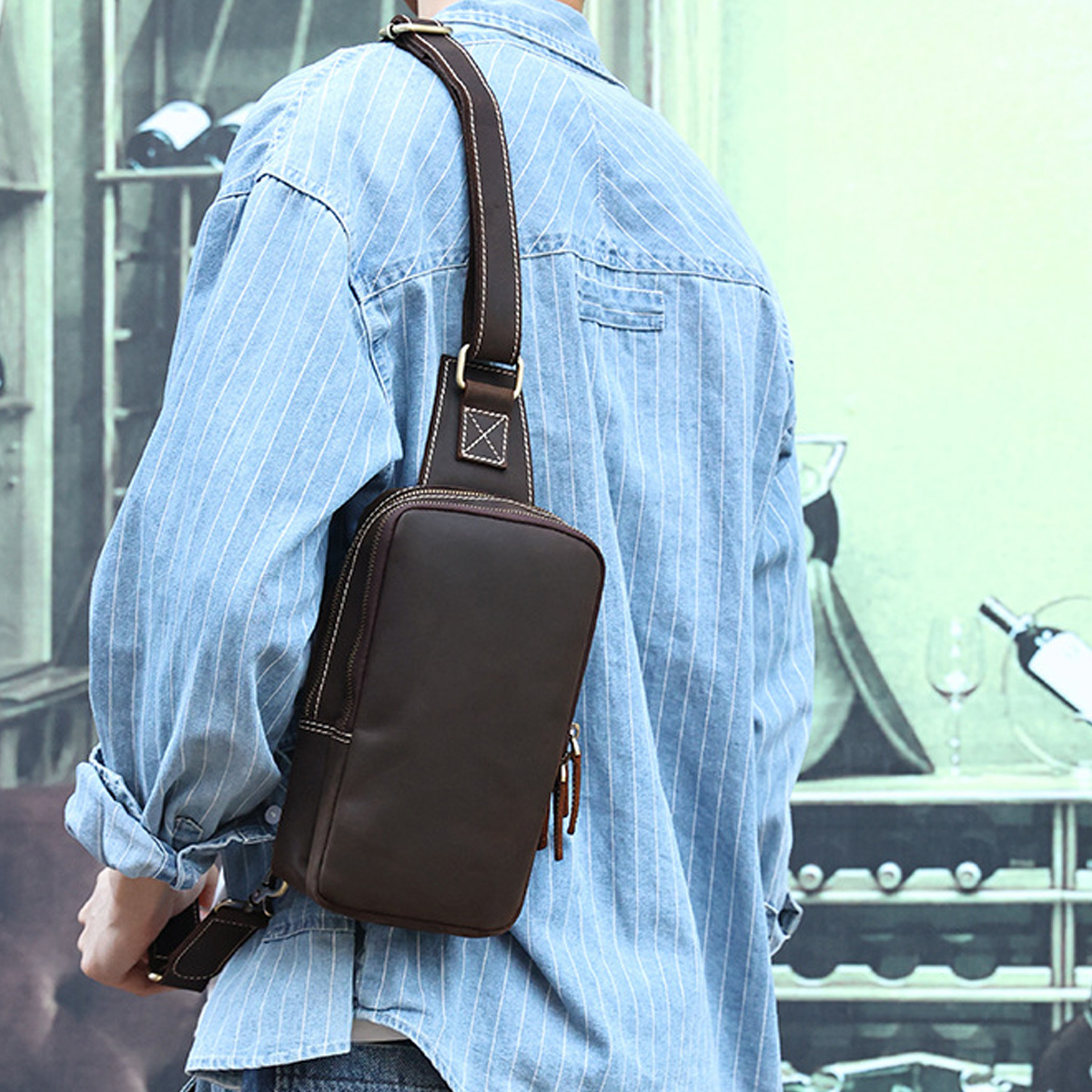 Túi Đeo Chéo Da Bò Cao Cấp Nhỏ Gọn Tiện Lợi 6556 - Ảnh 5