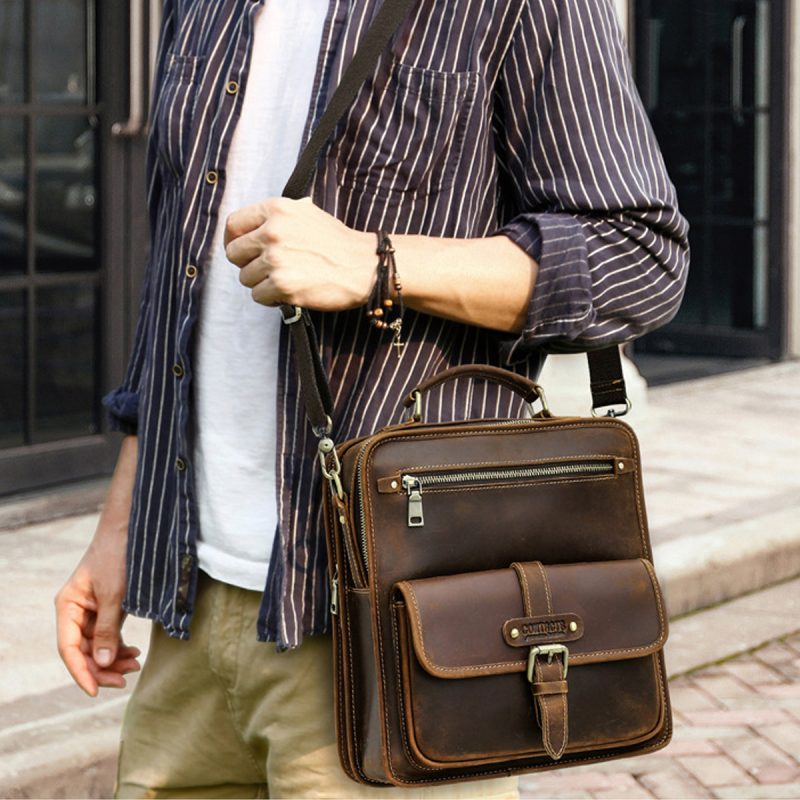 Túi Da Đeo Chéo Da Bò Sáp Dáng Đứng MB274 - Sang Trọng, Đẳng Cấp, Tiện Lợi